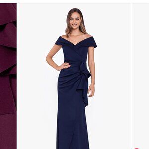 Xscape "Patti" Long Off the Shoulder Scuba Crepe Dress - Size 12 MIDNIGHT BLUE